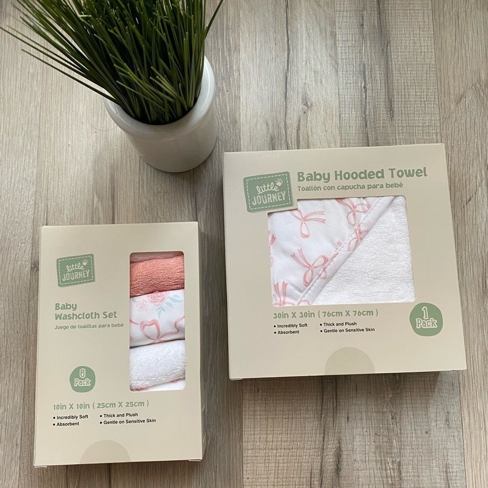 Little Journey Bamboo Baby Washcloth and Hooded Towel Set